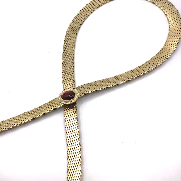 Vintage Goldtone Mesh Collar Necklace Pink Stone Center Snap Fashion Jewelry 28" - Picture 14 of 16